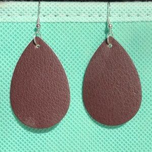 Brown Faux Leather Teardrop Earrings